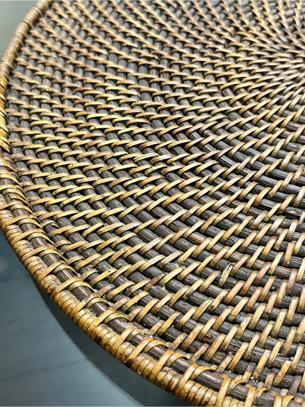 Vintage Pampered Chef Woven Selections Wicker Rattan 17” Round Serving Tray